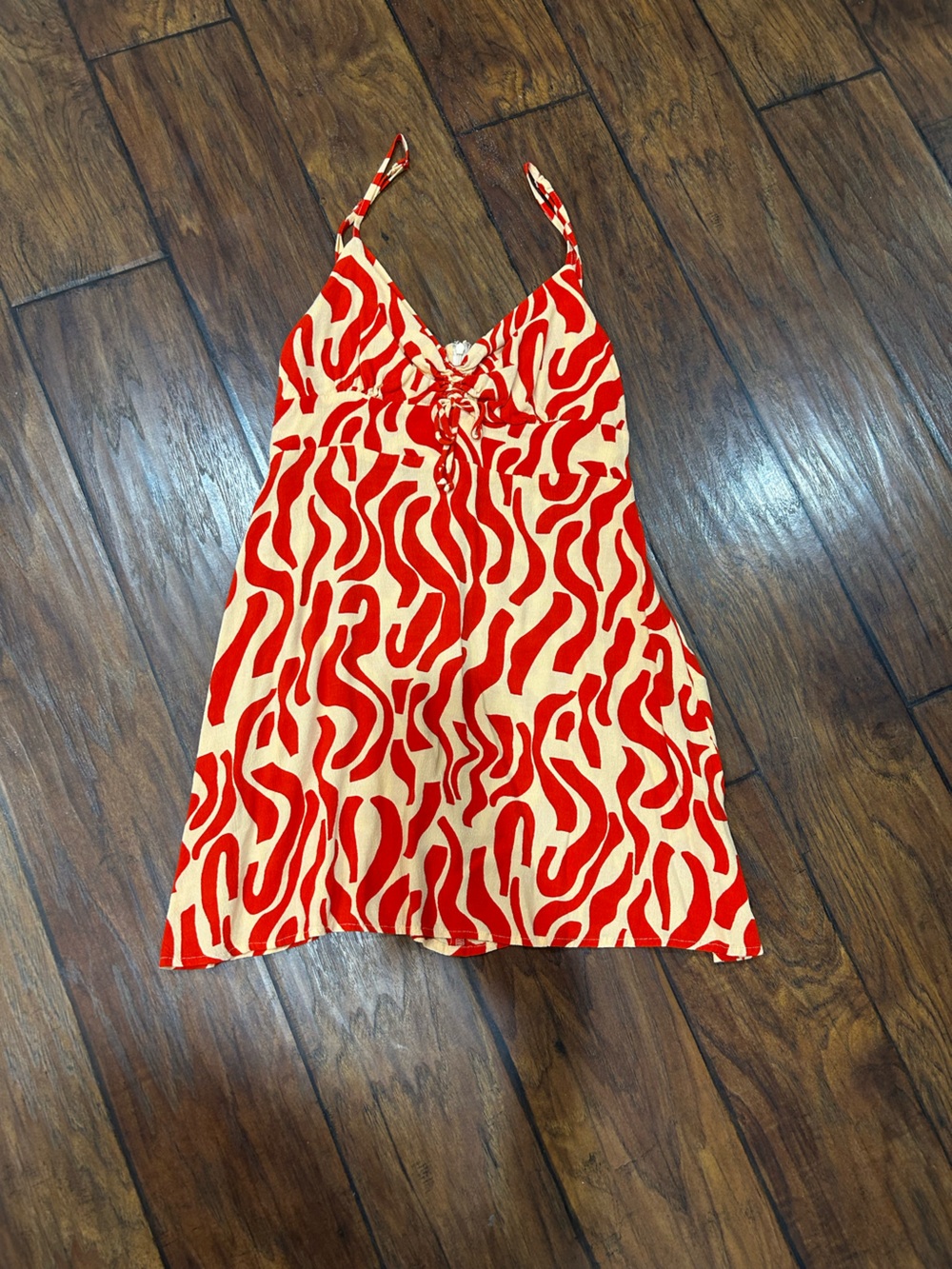Red and Cream Abstract Print Dress